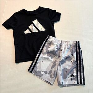 Adidas Boys Shirt and Short Set‎ Black White Gray Camo Athletic Size 3T